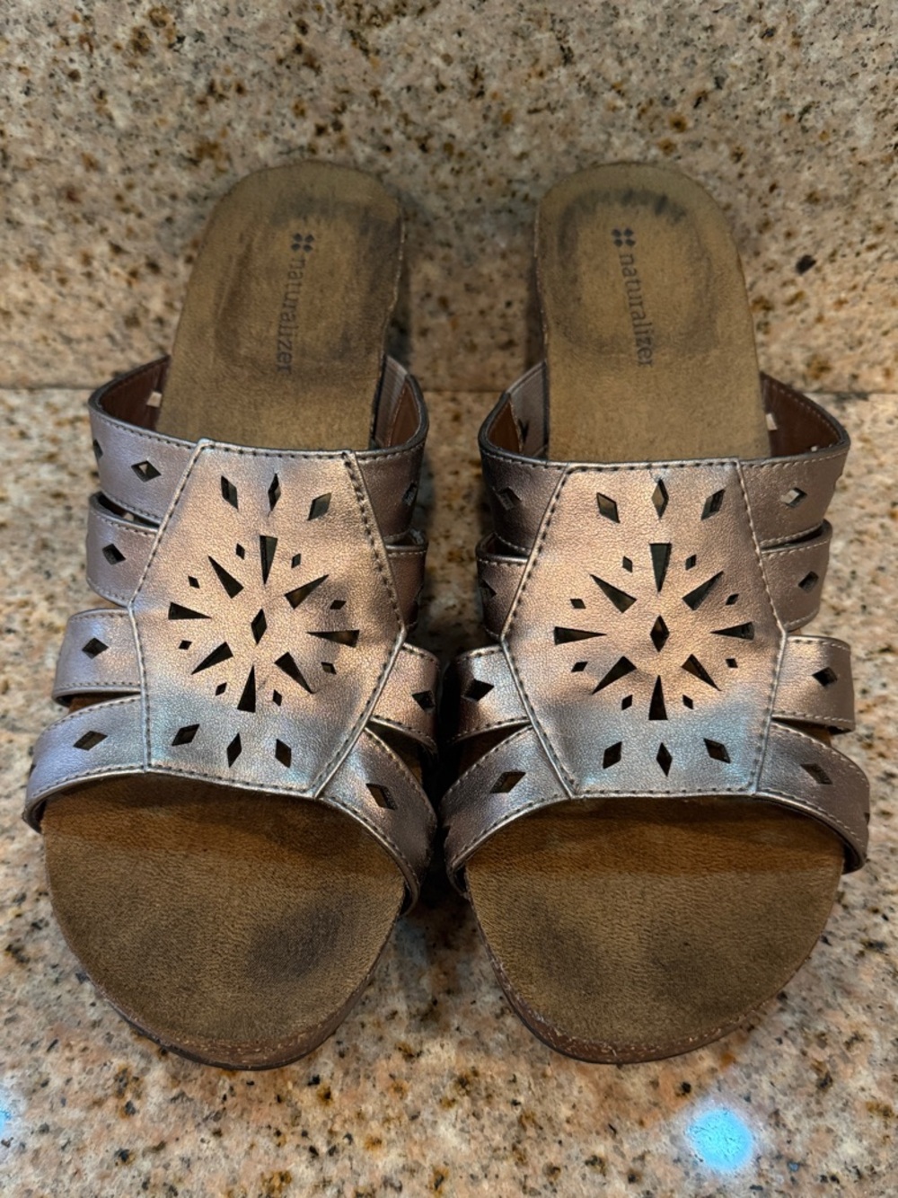 Naturalizer Metallic Bronze Laser-Cut Slide Mules - Women's